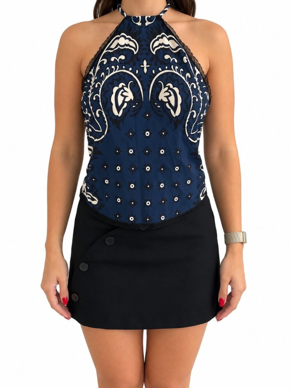 RED Valentino Printed Open-Back Halter Top Small IT40